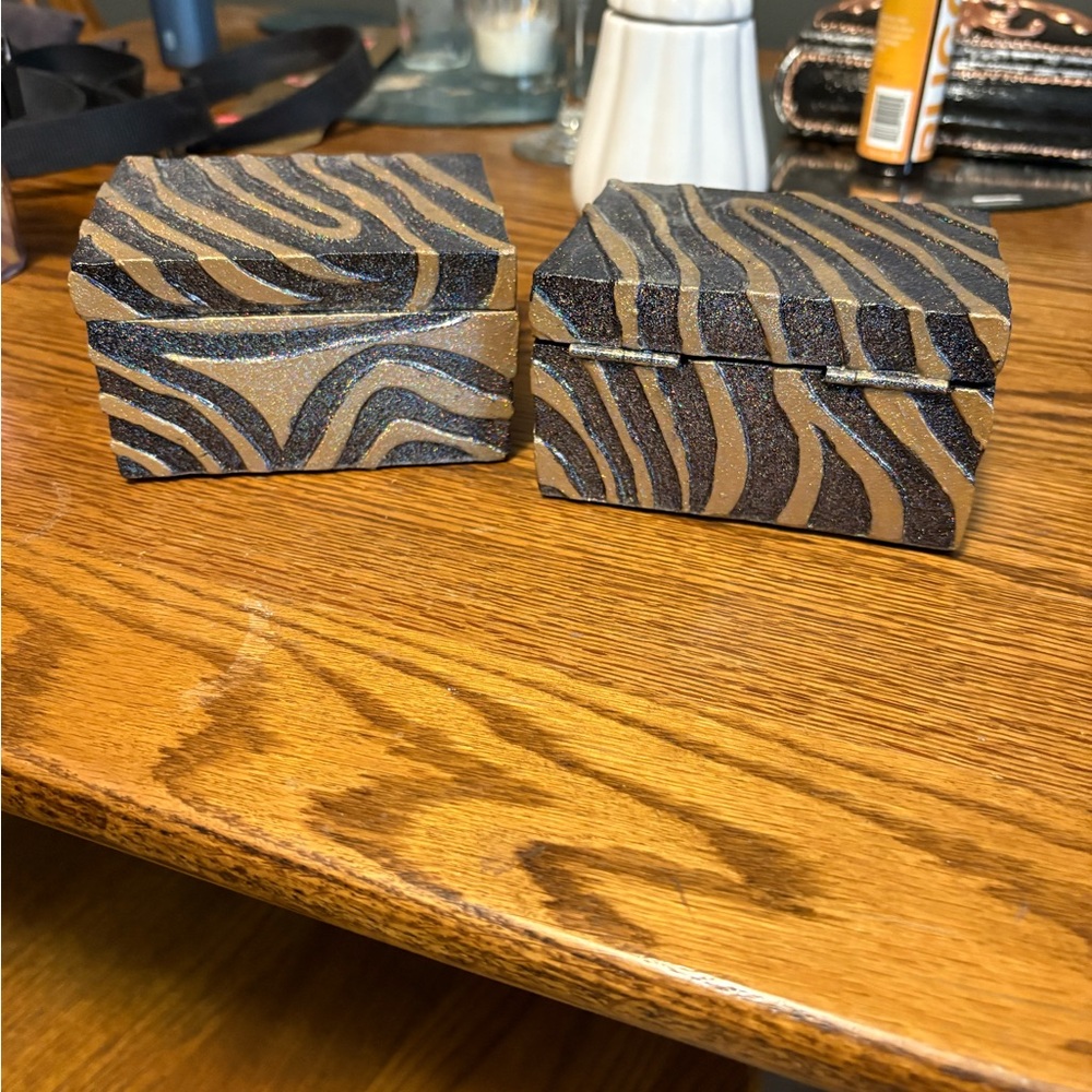 Zebra Print Decorative Jewelry Boxes - Gold and Black